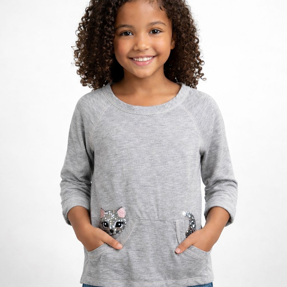 Chenault Girl Sequin Cat Pocket Top – Size 10